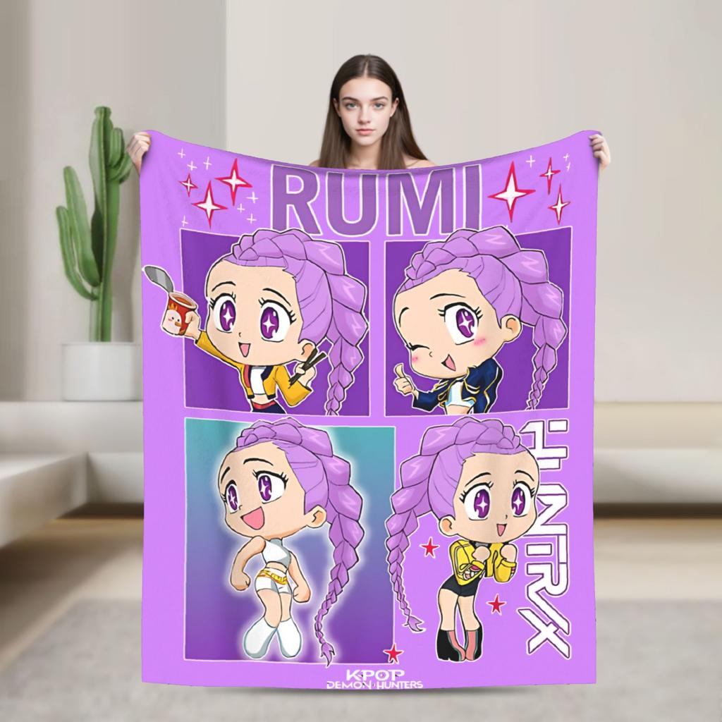 Huntrix Saja Boys KPop Demon Hunters Blanket  Plush Vintage Warm Throw Blanket for Home Autumn/Winter