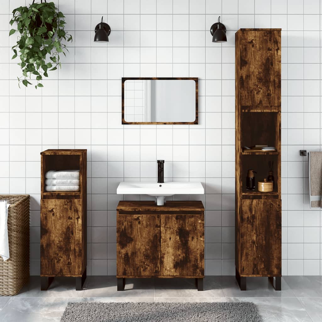 Bathroom Cabinet Smoked Oak Finish 30 x 30 x 190 cm Engineered Wood