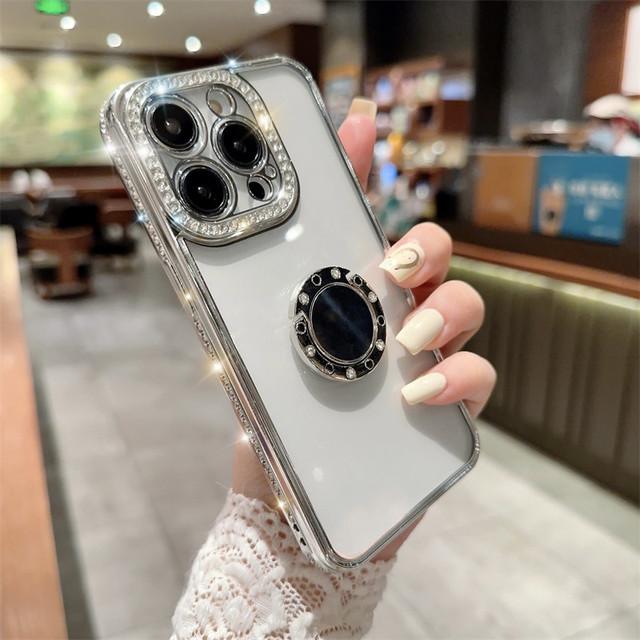 Glitter Ring Holder Clear Phone Case For Iphone 14 13 12 11 Pro Max Xs Max Xr 13pro 14 Plus Shockproof Bumper Plating Soft Cover