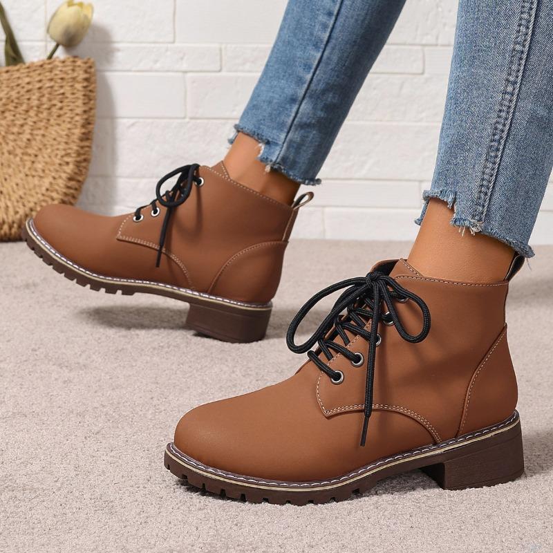 

The New Style of Shoes Is Casual and Versatile, Featuring Thick, Lace-up Boots and Large-sized Leather Boots 36 імбирний