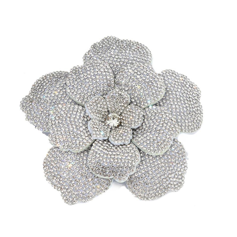 

Three-dimensional Camellia Rhinestone Flower Patches DIY Craft Sewing Supplies Embellishment Flower Brooch Fabrics Sparkling серебряный