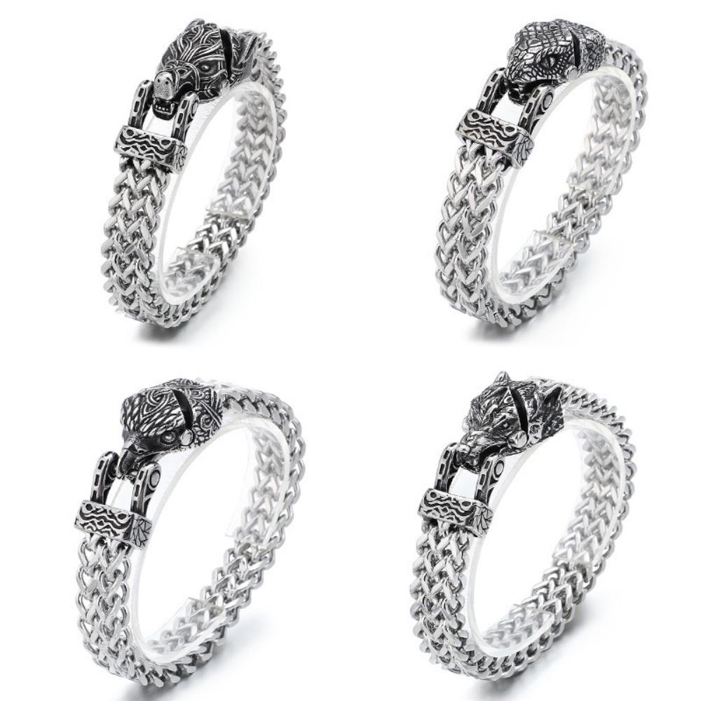 Titanium Steel Viking Bracelet for Men Eagle Head Snake Head Retro Hand Jewelry Accessories