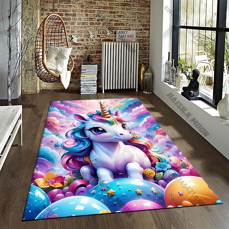 

15 Sizes Cartoon Fantasy Unicorn Rug Street Fashion Carpet for Bedroom Living Room Floor Mat Home Decor Non-Slip Chair Rug Gift 40x60cm