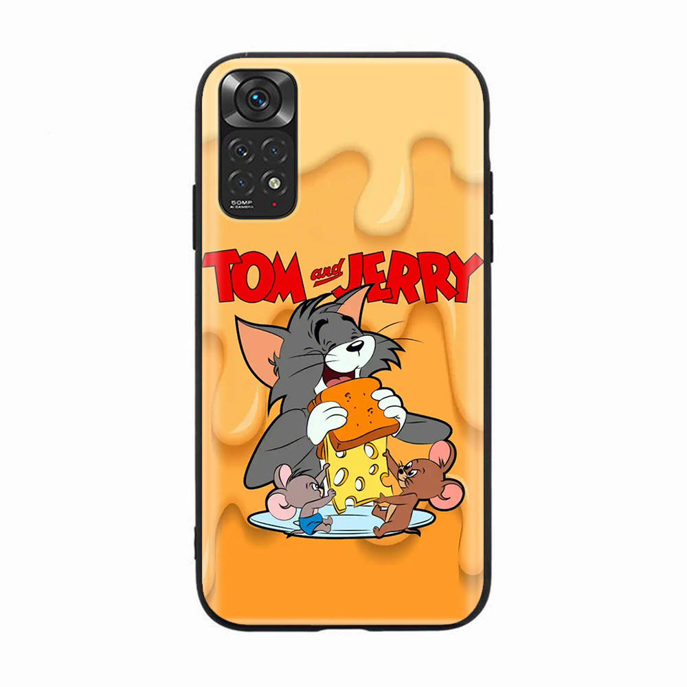 

Черный чехол для Xiaomi Poco X6 X4 M5 M6 F5 F6 C65 C55 C50 C51 C40 Pro Redmi 14C A3X 13C 12C 11T 10A 9C Note 7 6 8A Plus T-94 Tom Jerry Cat Mouse Redmi 9 кожа буйвола