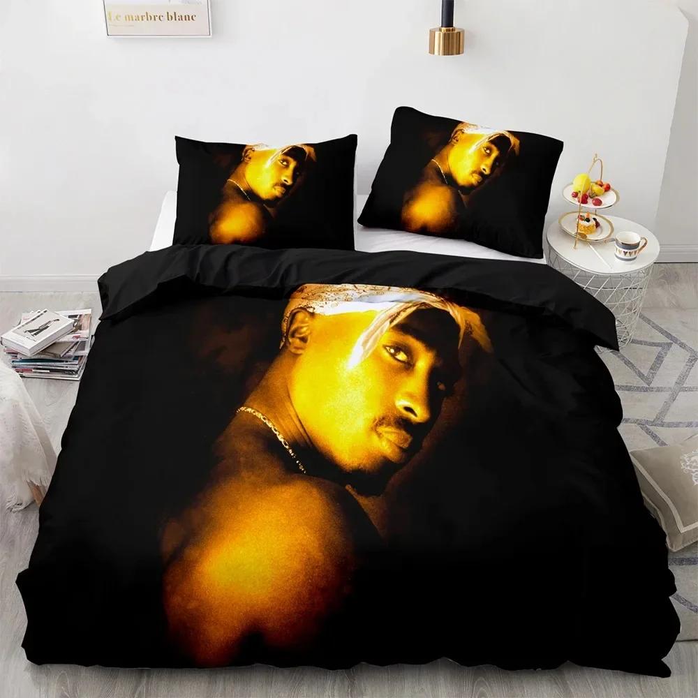 3D Tupac Shakur Rapper 2Pac Bettwäsche-Set Bedrucktes Bettwäsche-Set Mit Kissenbezug Bettdeckenbezug Weich Einzel Doppel Queen Super King Größe