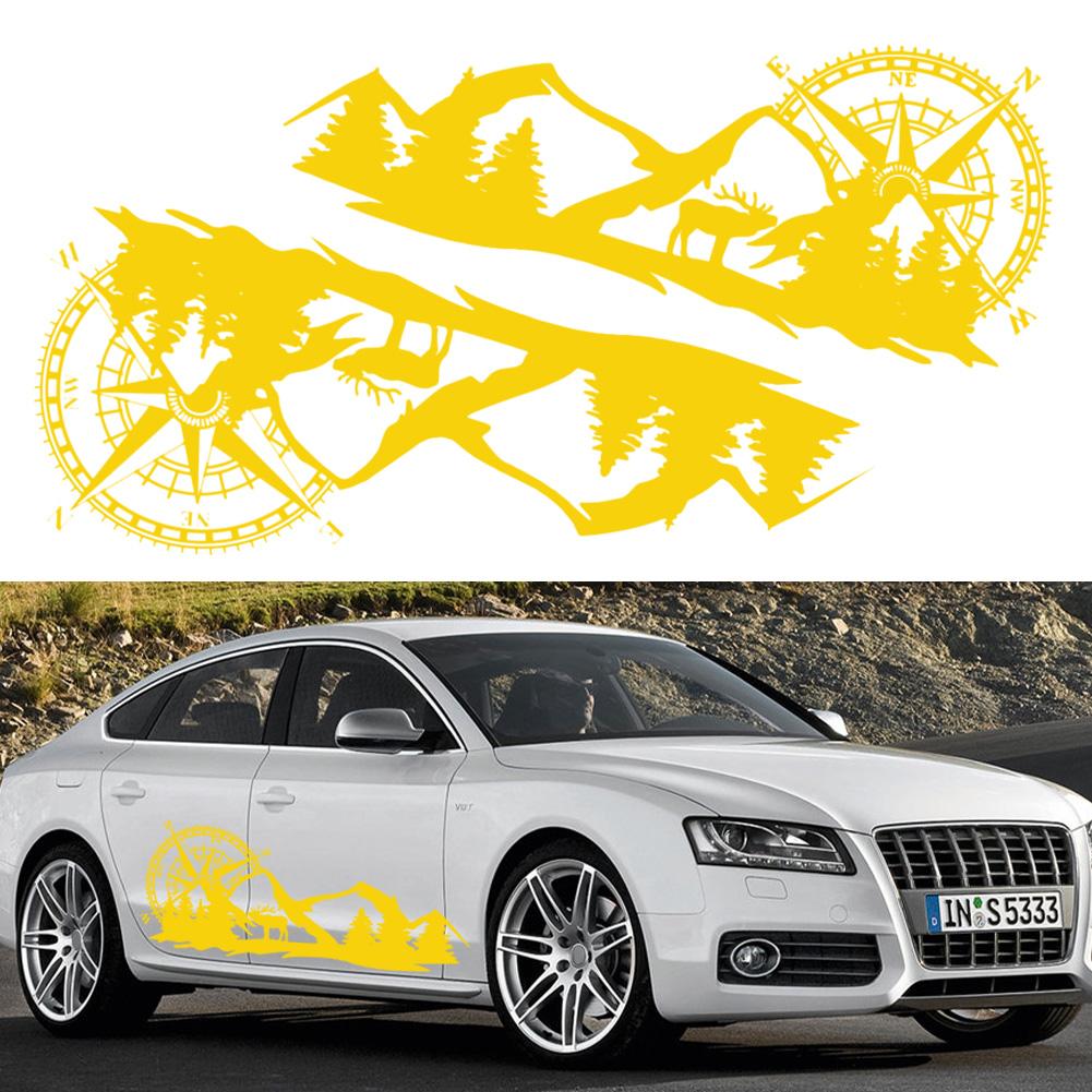 Large Car Decals Compass Tree Mountain Deer PVC Stickers Vinyl Graphic Waterproof SUV RV Styling Decoration Exterior Accessories