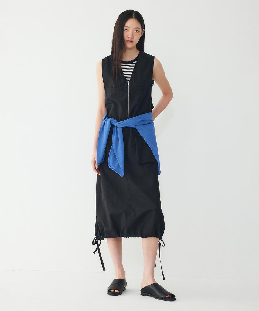 STUDIO TOMBOY Half Zip V-Neck Sleeveless Dress_Black 9176241986