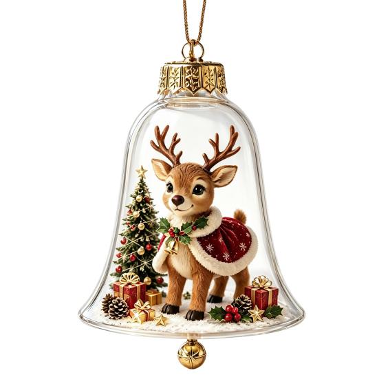 Holiday Home Atmosphere Enhancements 3D Christmas Bell Ornament, Winter Scene Clear Decoration with Santa Immersive Wonderland Ornaments Snowman
