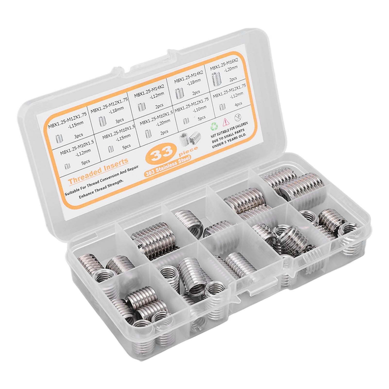 

Набор из 33 шт. вставных резьбовых втулок M8x1.25 из нержавеющей стали, гайки-редукторы резьбы, ремонтные втулки