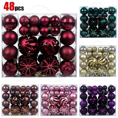 48-Piece Irregular Christmas Ball Ornament Set - 4, 6, 8cm Shiny Decorations