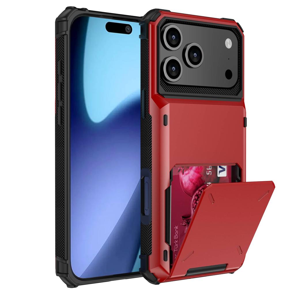 For iPhone 18 Pro Max 17 16 15 14 Air Wallet Case Card Slot Holder, Slide Armor, Shockproof Protective Cover with Kickstand Case