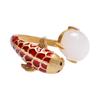 Adjustable Vintage Enamel Koi Fish Ring With Gold Plated Copper Band Women Men Retro Hanfu Qipao Accessory