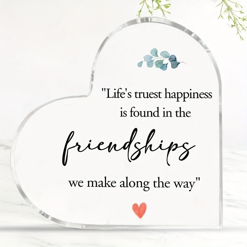 2D Flat, "Life's Truest Happiness" Vintage Acrylic Heart Friendship Decor Sign, Home Decor Plaque Hanging Wall Art Decorative Garden Decoration for Ro