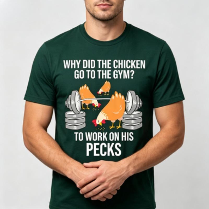 Oft Cotton Unisex Tshirt Chicken Lift Barbell Funny Pun Text Art Print Oneck Fitness Trainer Daily Casual Workout Outfit Tops
