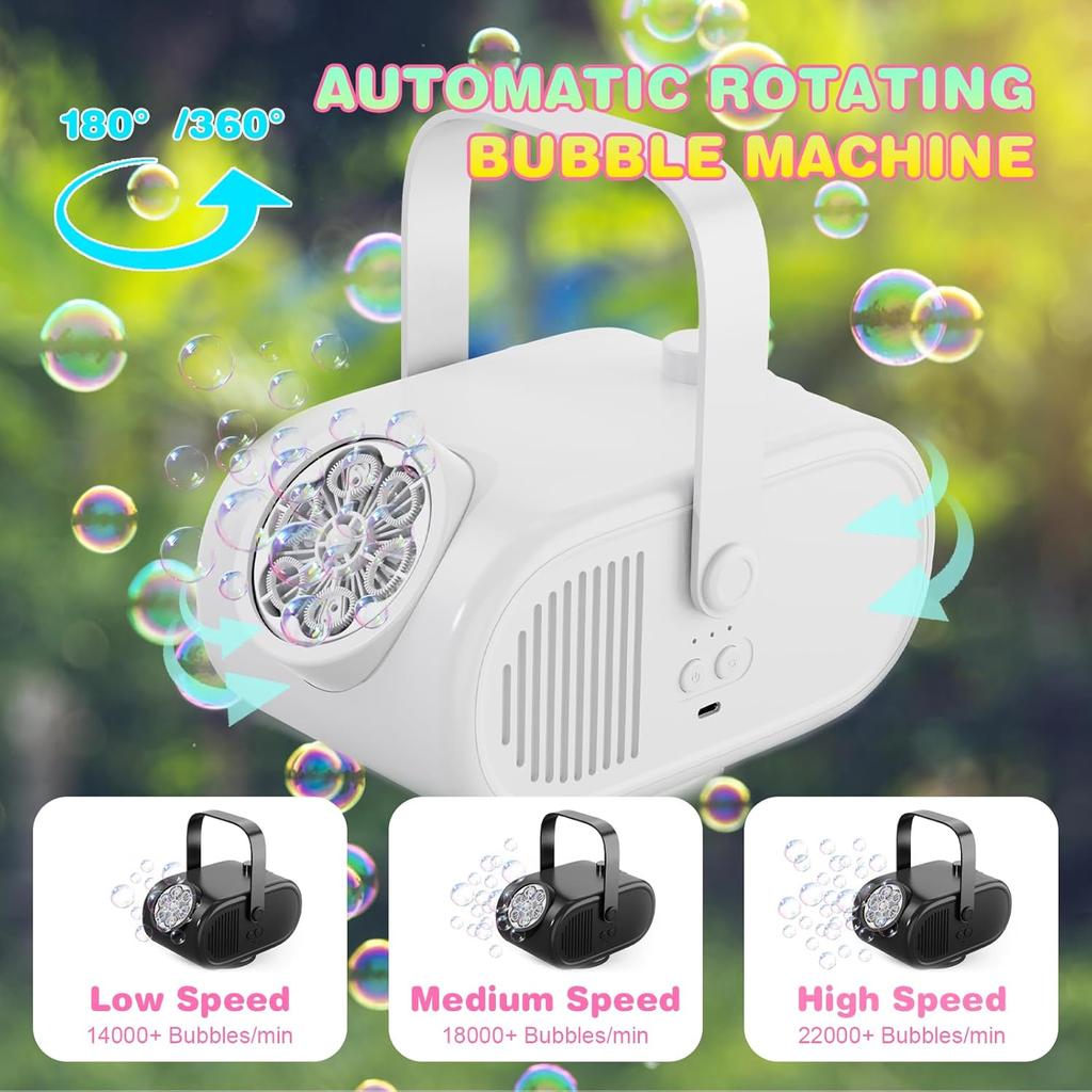 Bubble Machine Automatic Bubble Blower for Kids Portable Auto Rotating 360° Outdoor Toy for Birthday Party Wedding Gifts