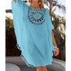 Women's Loose Fitting Casual Vacation Short Sleeved Patchwork Fashion Tassel Beach Bikini Cover Up