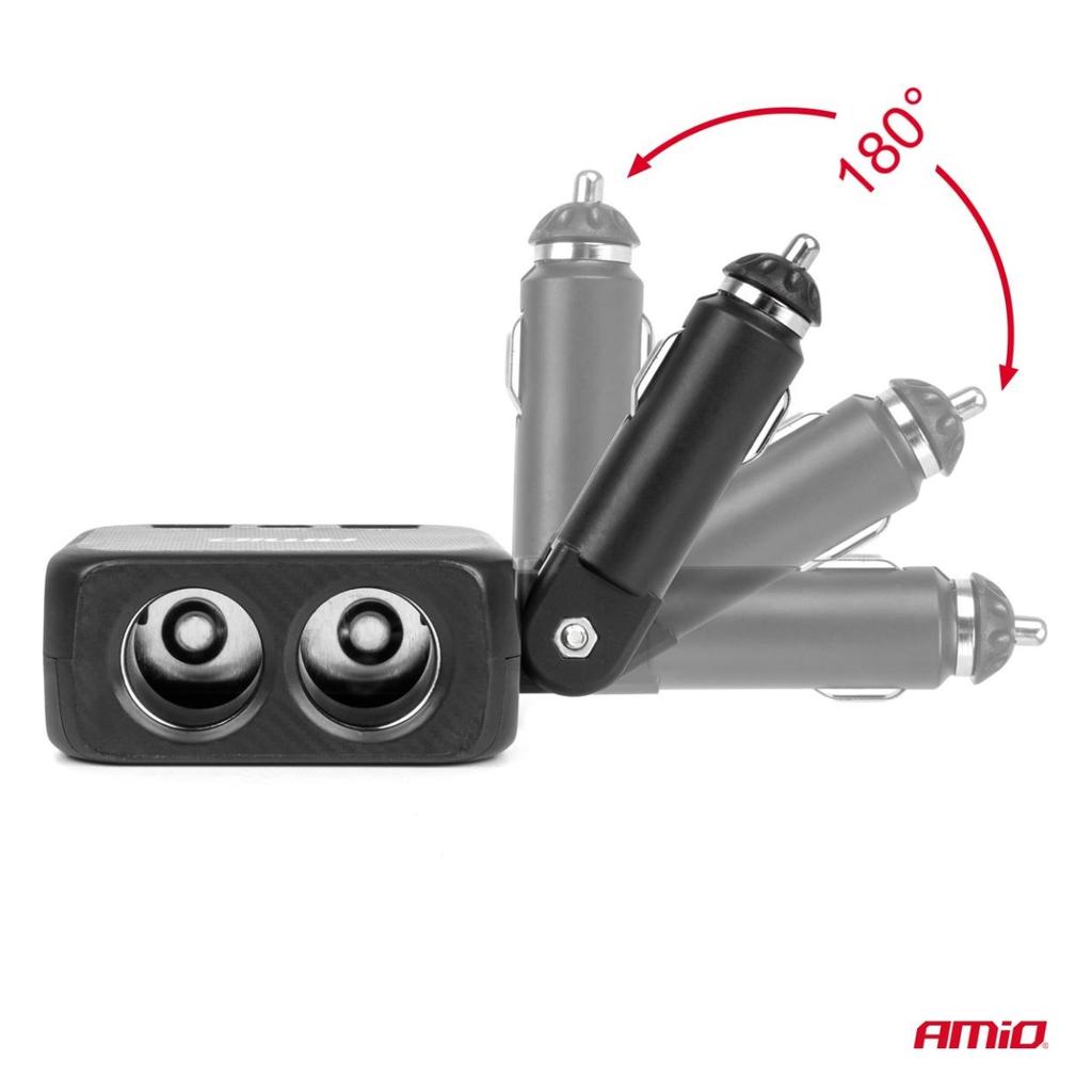 Adattatore presa accendisigari con caricatore 2x USB-A 1x USB-C 12V 24V 100W 180° AMIO-04357