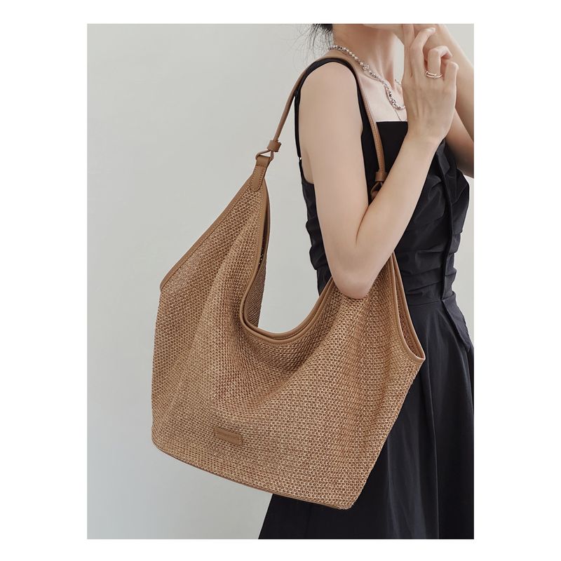 

Summer Straw Woven Bag Women s Large Capacity Holiday Lazy Tote Bag Commuter s All-Matching Shoulder Underarm Bag Bucket Bag Brown