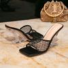Huizhou Women's High-heeled Sandals Women's Black Fashion Mesh Square-head Women's Shoes One-pedal High-heeled Sandals