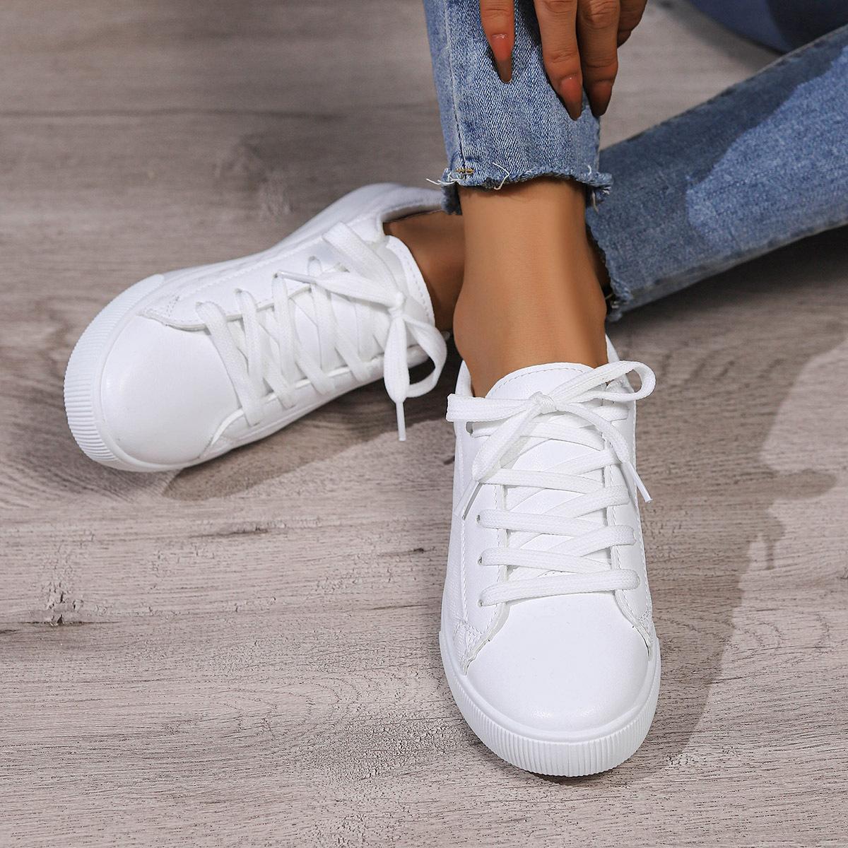 

Shallow casual single shoes women s 2024 autumn new shoes Korean version fashionable versatile round head lace-up flat-soled large-size shoes 35 білий