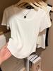 T-shirt blanc d'été à col carré pour femme: Nouveau Haut Court à Motif Os de Poisson pour un Look de Fille Branchée