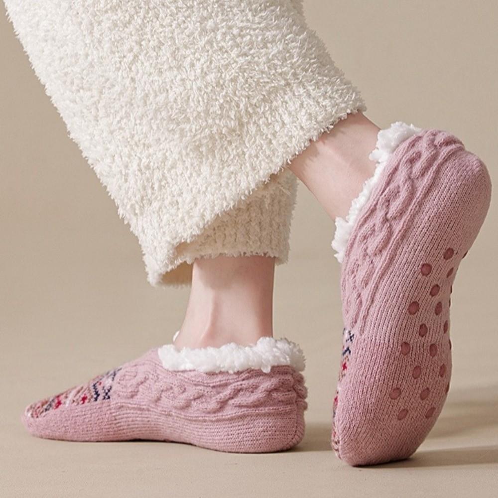 1 Pair Silicone Non-slip Sole Non Slip Floor Socks Fleece Lined Warm Indoor Socks Winter