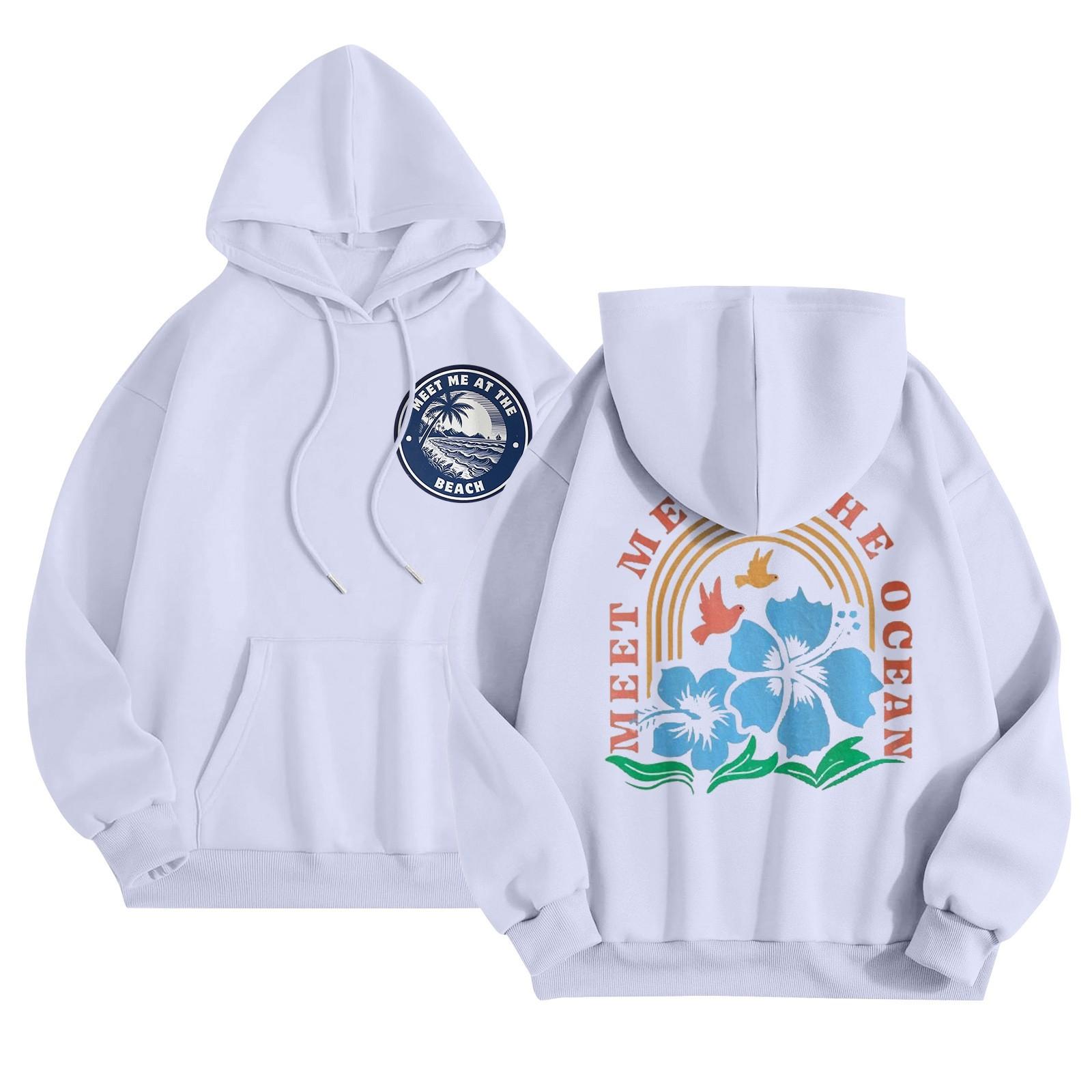 

Графические толстовки с капюшоном для женщин Милый пуловер с длинным рукавом Опрятные толстовки с капюшоном с принтом букв Осень-зима XXL белый