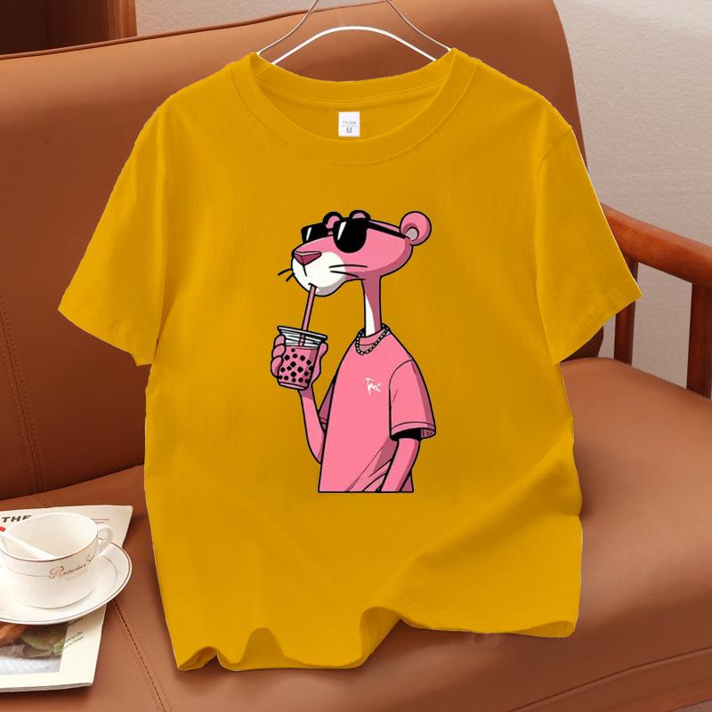 Unisex Pink Leopard Print Short Sleeve Cotton Top