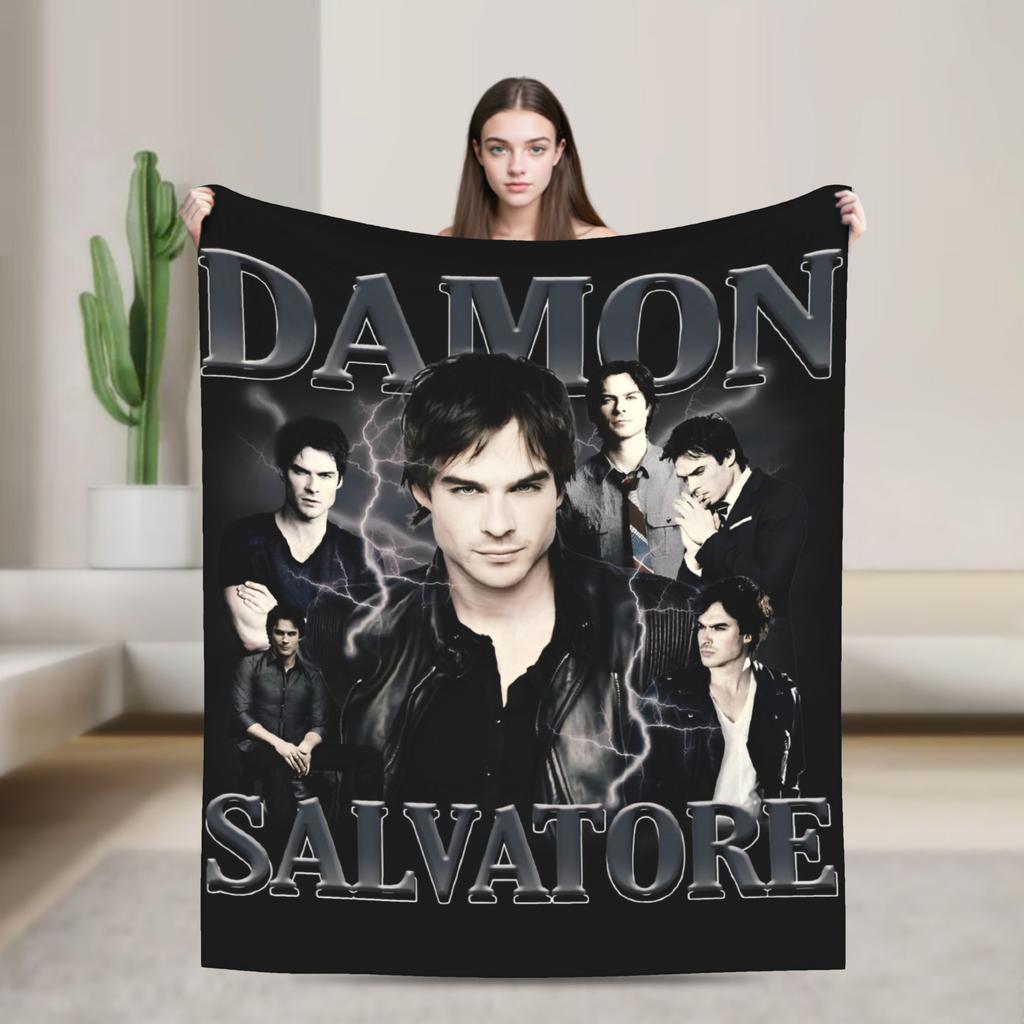 The Vampire Diaries Damon salvatore Blanket Print Plush Throw Blanket For Home Decor Travel Office Flannel Bedspread Bed Cover