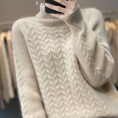 Pull à col roulé torsadé en tricot, pull décontracté à manches longues pour l'automne et l'hiver, vêtements pour femmes