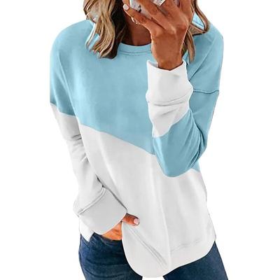 Autumn Long Sleeve Round Neck Loose T Shirt Women Patchwork Color Casual T-shirt Top Woman Solid Office Lady Elegant Tees 30716