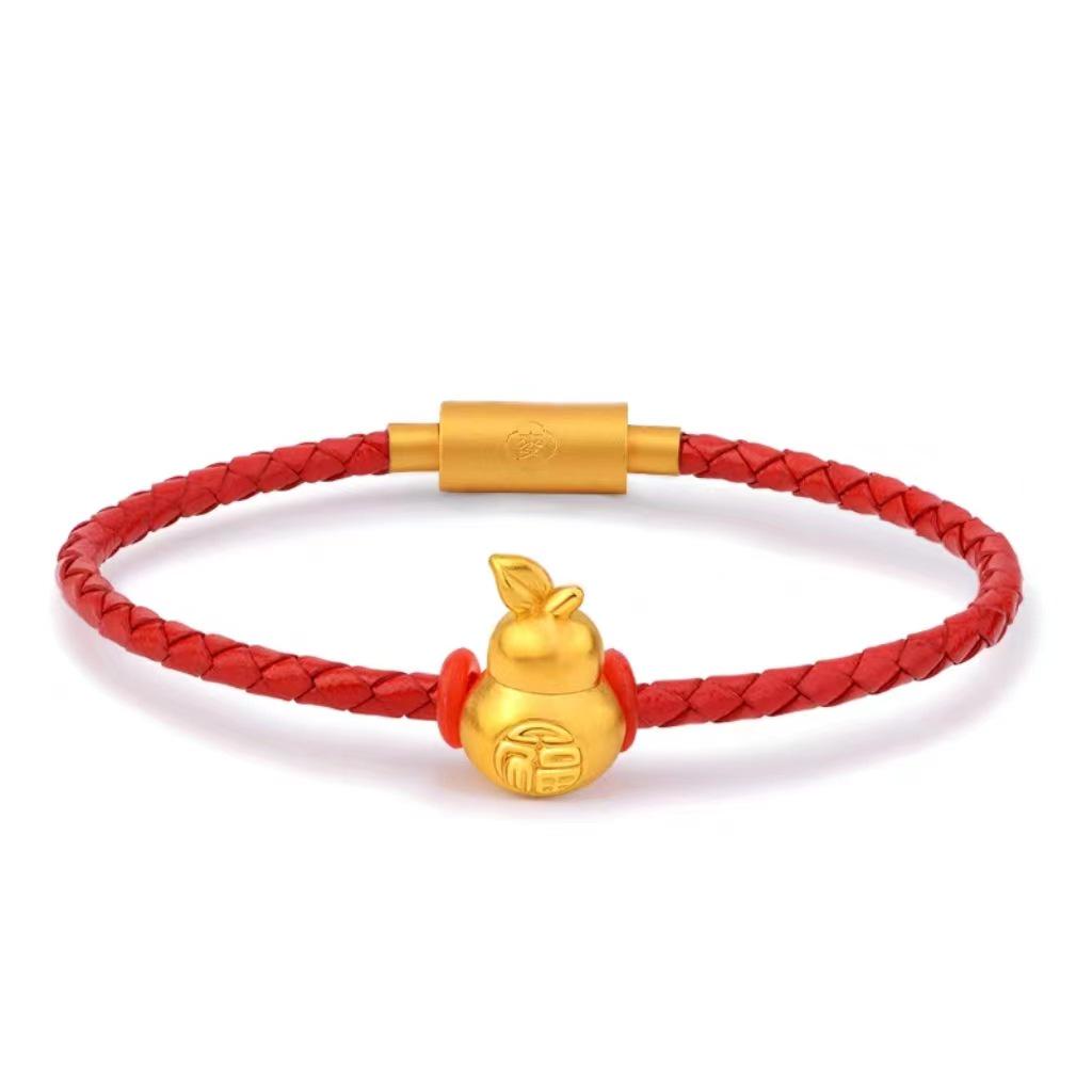 Vietnamese Gold-Plated Gourd Bracelet with Red String and Copper Accents for Couples