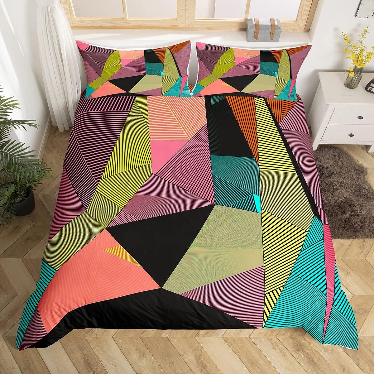 

Geometry Duvet Cover Set King Blue White Black Triangle Striped Bedding Set Polyester Vintage Hand Drawn Bold Stripe Quilt Cover Tool EU single(135x200cm)