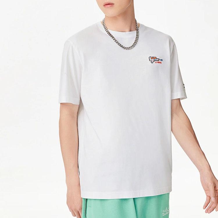 Li-Ning Embroidered Pattern Solid Color Round Neck Casual T-Shirt Men Tops White AHSS323-1