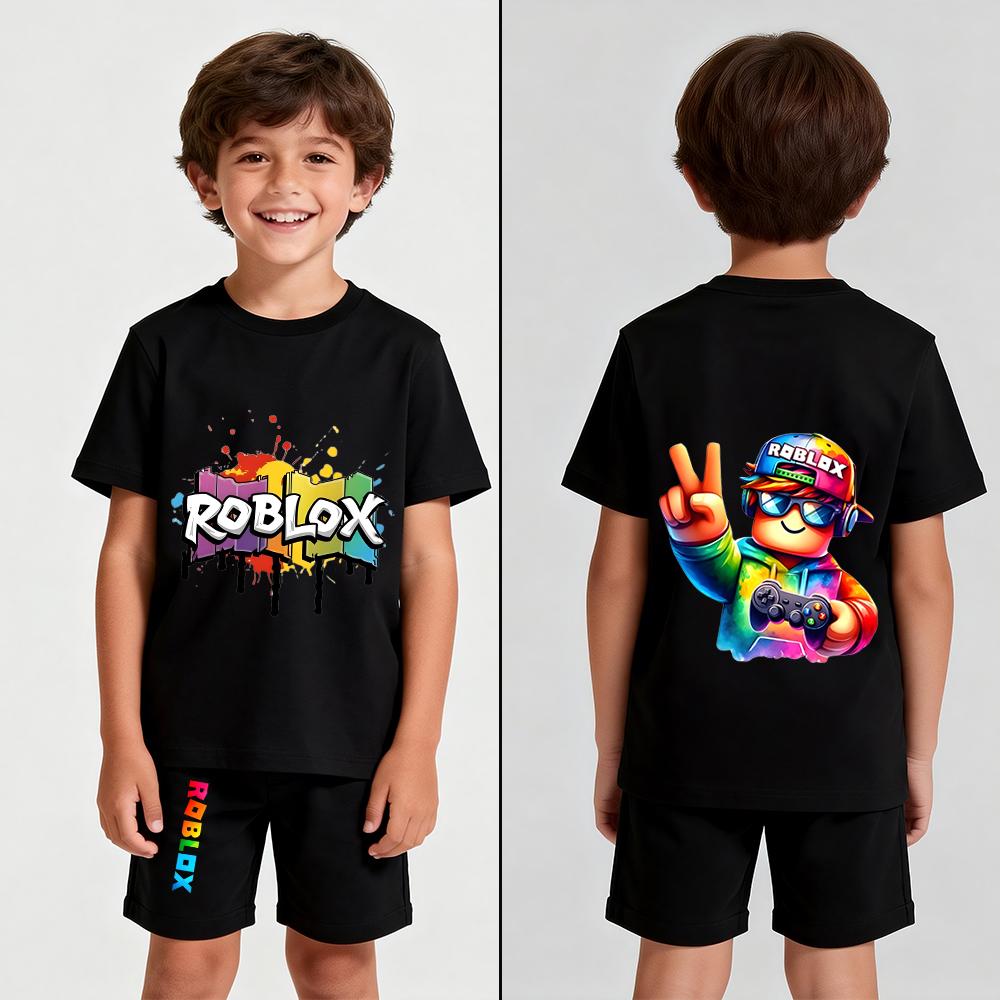 Men's Cartoon Game Printed T Shirt and Shorts 2 Piece Set Summer Casual Outfit for Men's and Women's Clothing Top