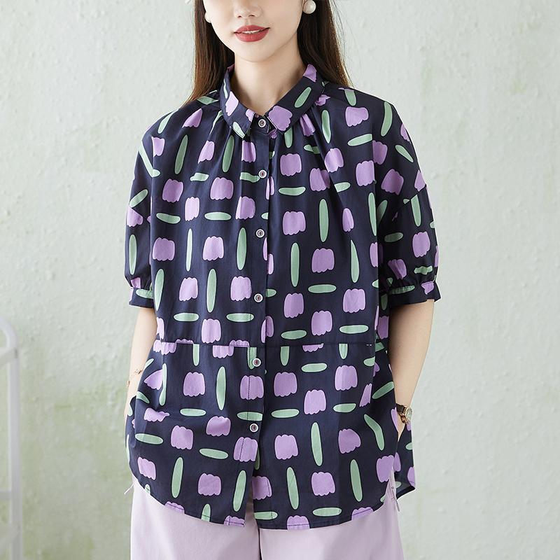DIMANAF 2026 Plus Size New Summer Women Blouse Shirt Short Sleeve Fashion Print Floral Casual Loose Cotton Lady Tops Shirts