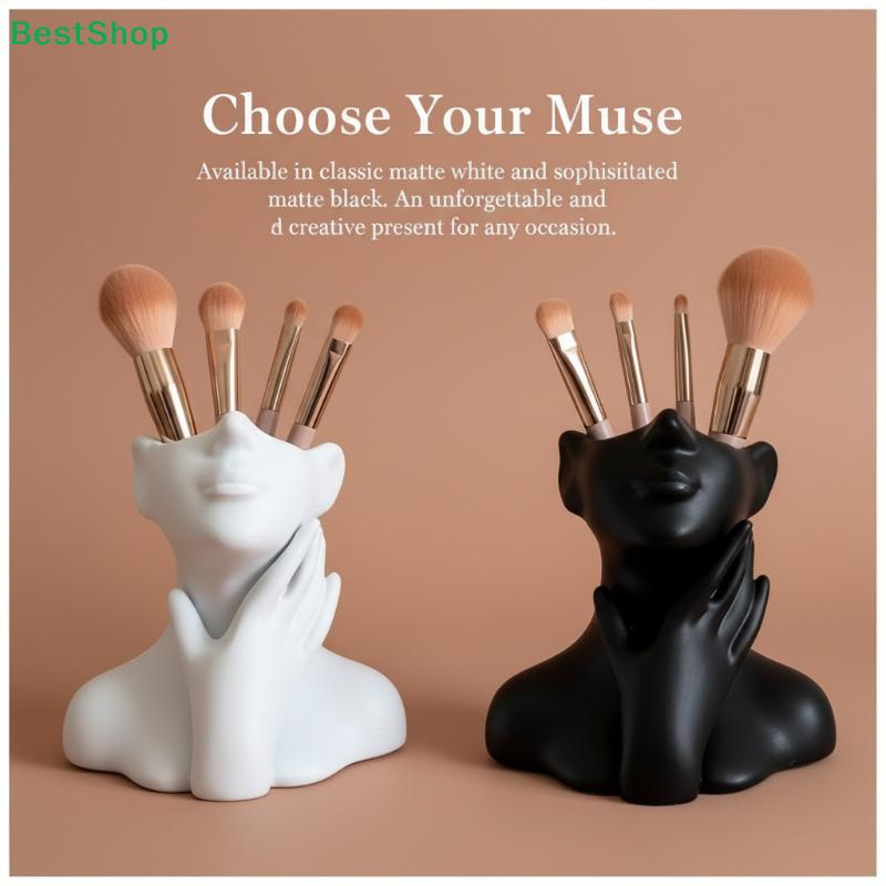 Abstract Face Shaped Makeup Brush Holder,Human Face Art Desktop Decor,Pencil Holders Storage Organizer Flower Vase Home