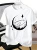 Moon Planet Star Space Line Art Print Unisexs Crew Neck Short Sleeve Casual Basic Summer Daily Soft Comfort Fit Wear Tee Shirt