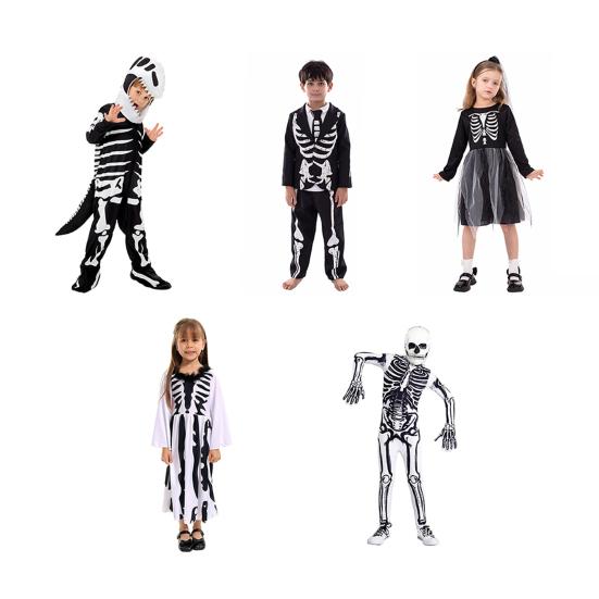 Kids Skeleton Costume Halloween Skeleton Tutu Skirt/Dinosaur Jumpsuit/Bone Onesie Outfit