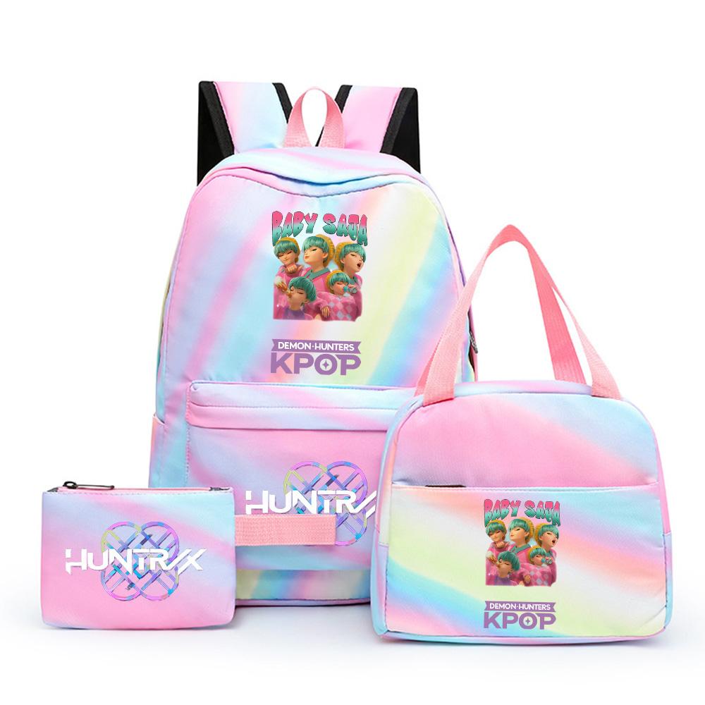 3 stk/sett Anime Søt Kpop Trykt Ryggsekk med Lunsjpose og Pennal for Tenåringsjente Gutt Bokveske Stor Kapasitet Reiseveske