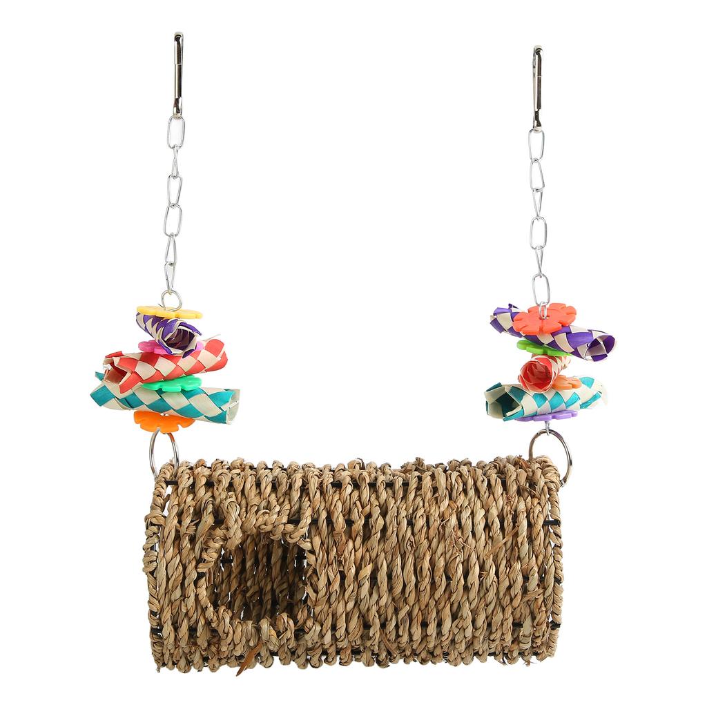 Parrot Grass Tunnel Chewing Relaxing Swing Bird Woven House Toy with Hole for Cockatiel Budgie Hamster