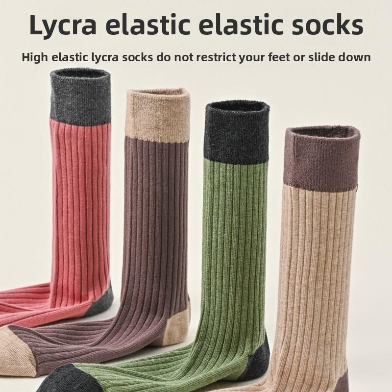 5 Pairs of Girls Retro Autumn New Cotton Match Color Sweat Absorption Deodorizing Tube Socks