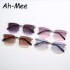 3pcs New Women Rimless Square Sunglasses Chain Leg Design Sun Glasses For Female Alloy Gradient Cutting Lens Eyeglasses UV400