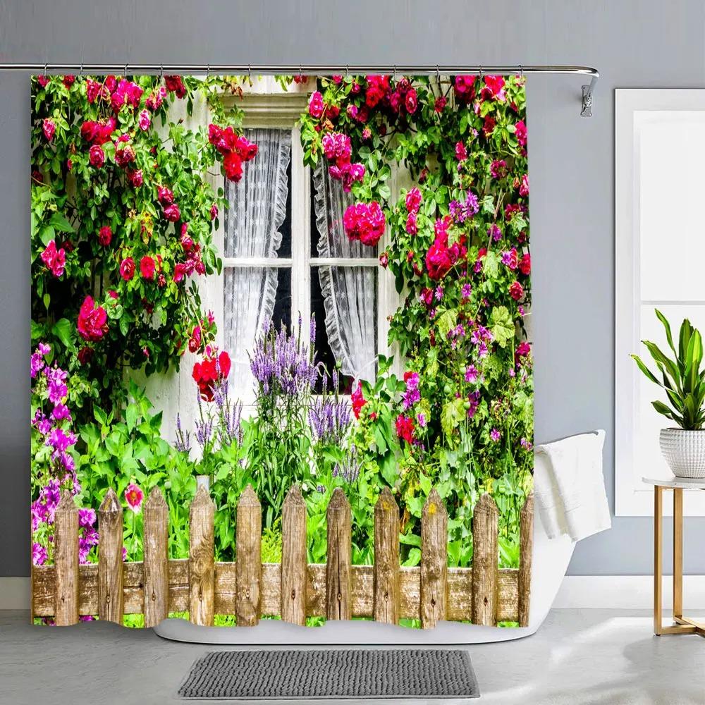 

Old Door With Flowers In Verona Italy Shower Curtain Outdoor Street Garden Landscape Polyester Shower Curtains Bathroom Decor W60H190(CM)-1 Pcs