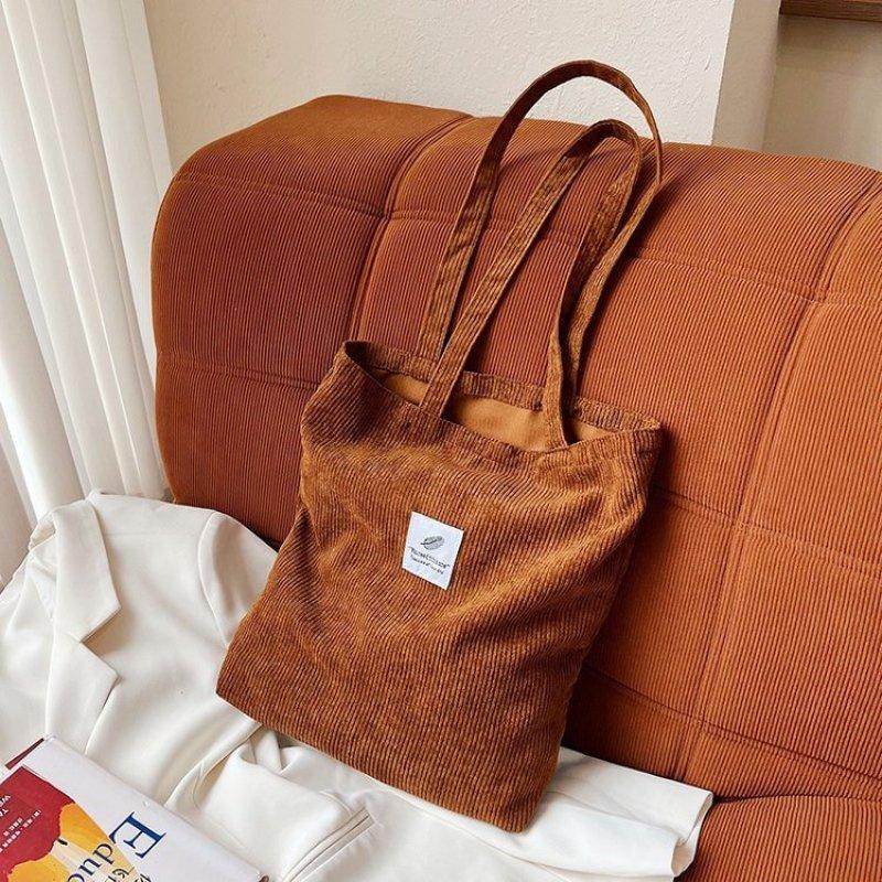 

Вельветовая женская сумка-тоут, простая сумка через плечо, сумка с декором в виде нашивки с буквенным принтом