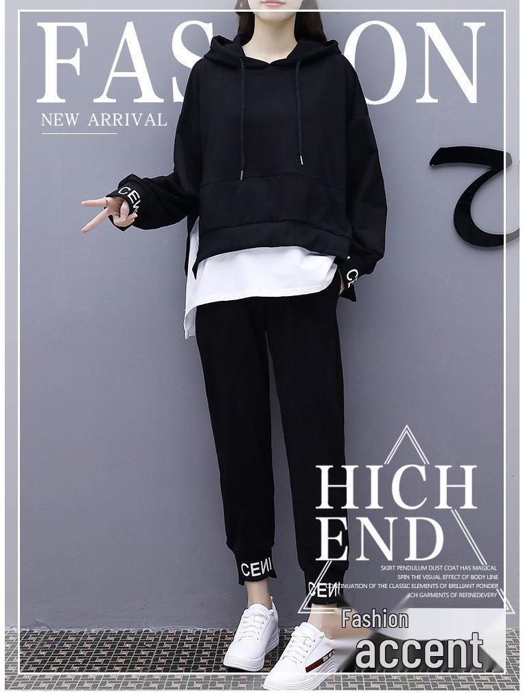 2026 Spring/Autumn Women's Casual Slimming Two-Piece Set: Trendy Loose Fit, Plus Size, Internet Style