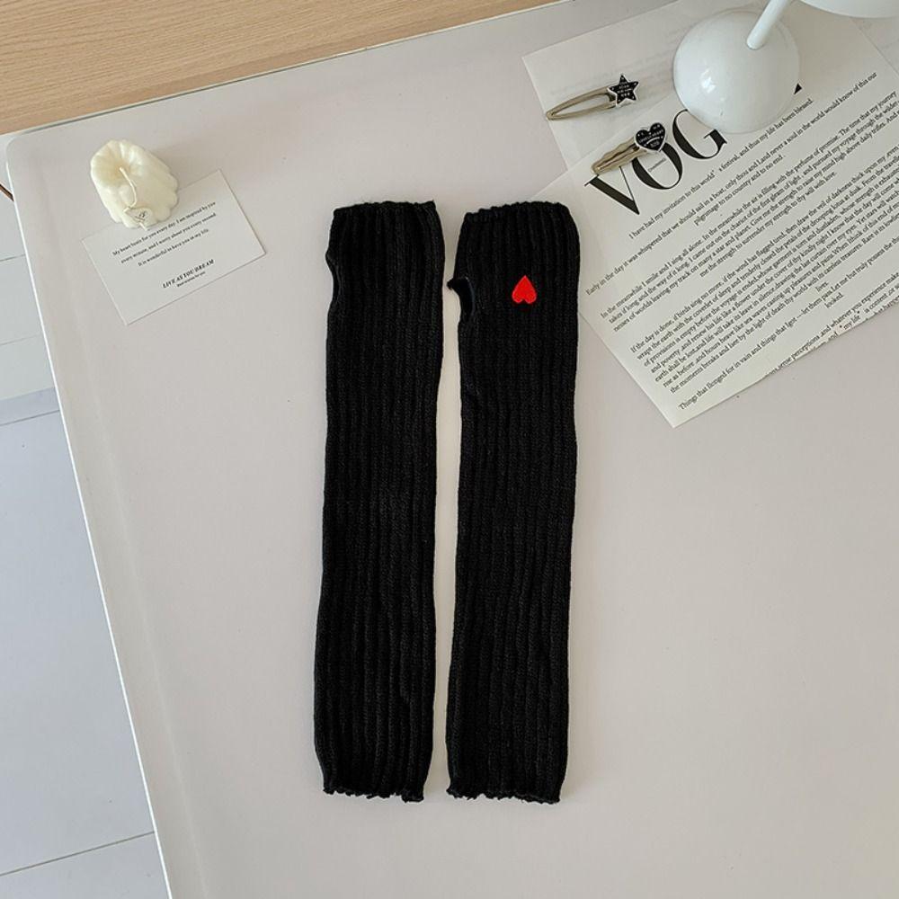 1 Pair Embroidery Love Knitted Arm Warmers Long Sleeve Fingerless Gloves Harajuku Girls Fashion Y2K Sweet Accessories Mittens