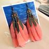 Bohemian Retro Style Feather Fringed Earrings, Bronze Leaves Elegant Exaggerated Earrings Women's Ear Jewelry