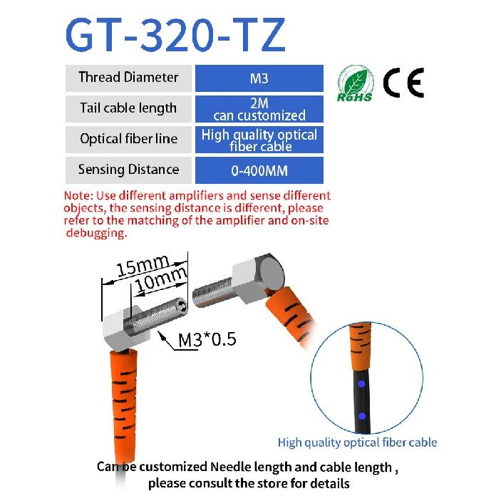 GTRIC Fiber Optic Sensor Probe Elbow Through-beam M3 M4 M6 High-precision Amplifier NPN PNP Photoelectric Optical Senosr Switch