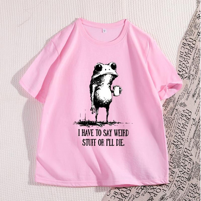 Weird Cafe Fun Frog Tshirt Short Sleeve Tshirt Casual Crew Neck Street Style YK Frog Tshirt Women Clothing Fashion YK Top